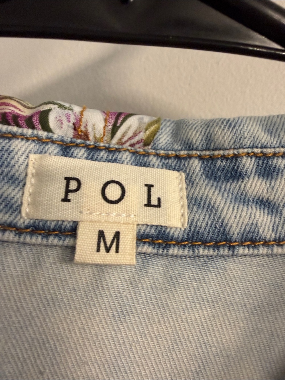 POL Light Blue Acid-Wash Denim Jacket with Pink Floral Patches - Picture 2 of 9